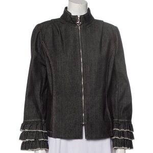 St. John Sport Elegant Black Ruffle Sleeve Women's Jacket Sz M